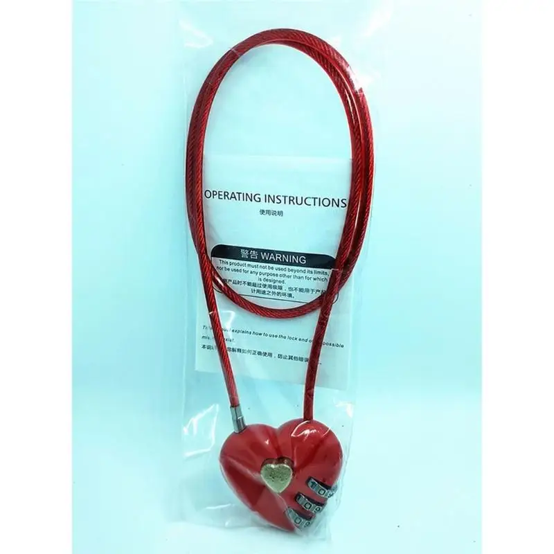 Heart Wish-Lock for Lovers Wedding Mini Code Lock Combination Padlock for Travel Bags Suitcase Long Wire Rope-Lock