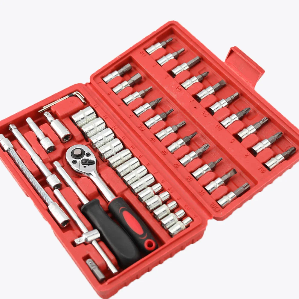 CHKJ 46pcs Set di chiavi combinate chiave a bussola durevole cacciavite kit di attrezzi per la riparazione di auto per moto per uso domestico accessorio