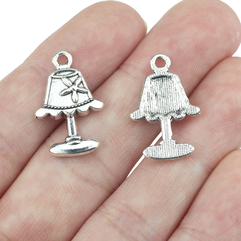 20 Pieces 15x23mm Antique Silver Plated Table Lamp Charms