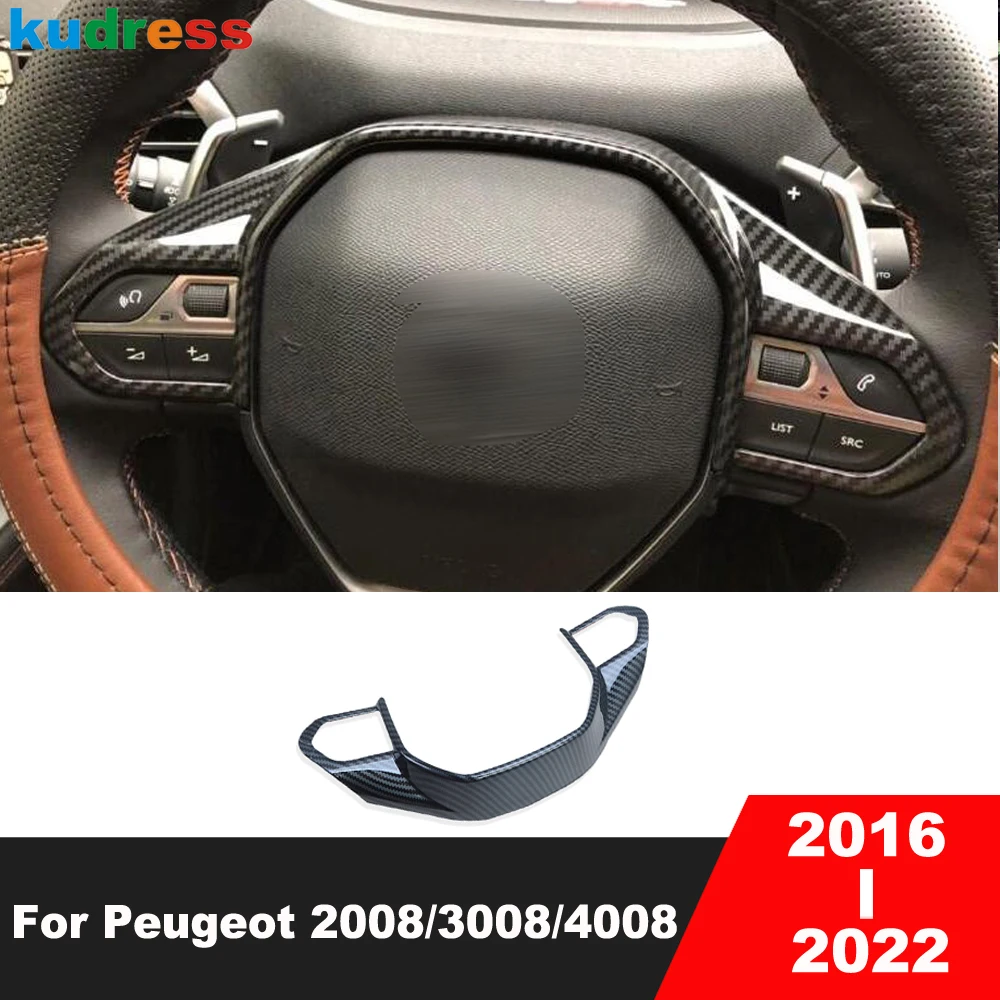 

For Peugeot 3008 2016-2022 For 2008 2020-2022 For 4008 2018-2022 Carbon Fiber Car Steering Wheel Cover Trim Interior Accessories