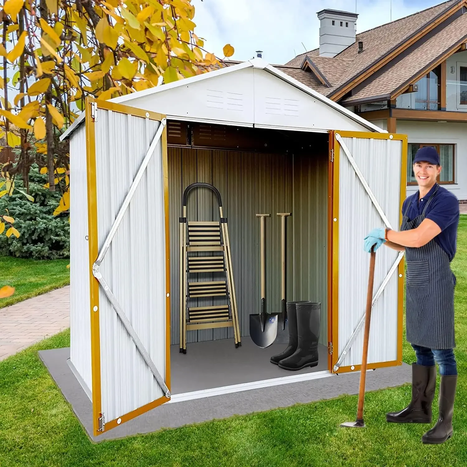 

6x4 FT Outdoor Storage Shed, Metal Garden Shed for Bike, Garbage Can,Lawnmower, Outside Sheds