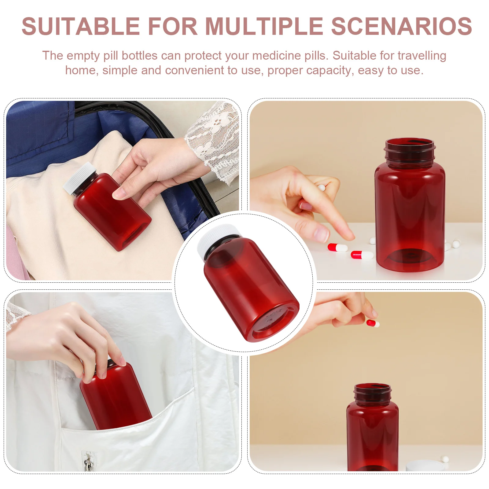 

6 Pcs Home Medicine Storage Bottles with Caps Pocket Convenient Pill Empty PET Dispenser Plastic