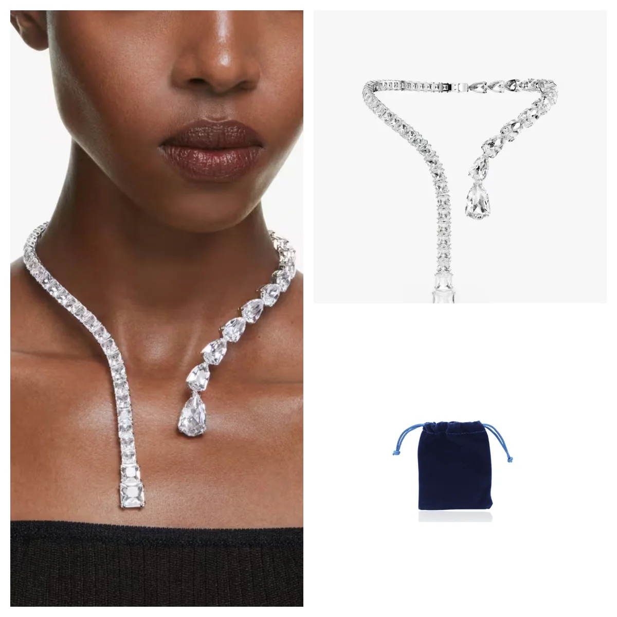 

Matrix Crystal Open Statement Necklace, Silver