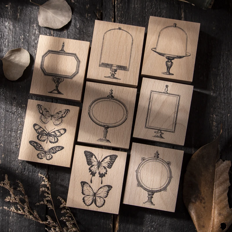 Vintage Hand Glass Lens Butterfly Wood Stamp for Junk Journal Craft Scrapbooking DIY Stamping Supplies Hobby Stationery Frame