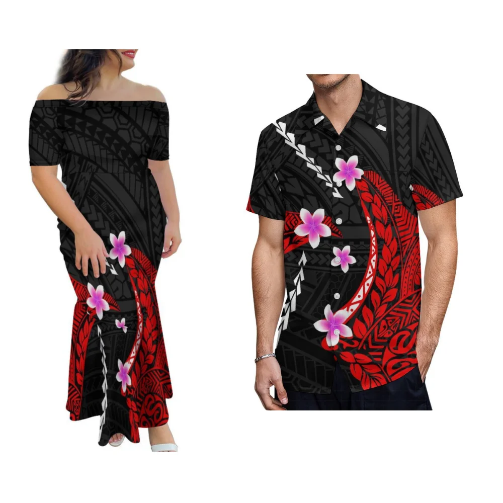 ساموا زهرة الكركديه فساتين نسائية مصنوعة حسب الطلب قمصان رجالية صيفية بأكمام قصيرة عالية الجودة تنانير ذيل السمكة للتخسيس