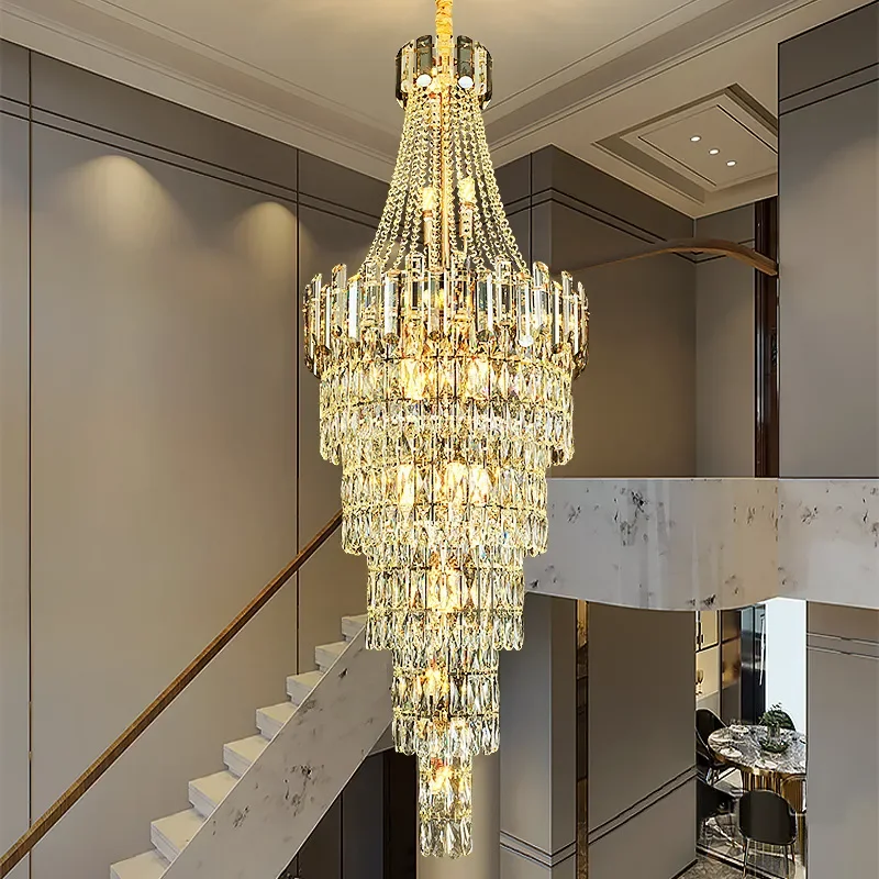 for Modern Villa Duplex Revolving Staircase Hollow Crystal Chandelier Luxury Super Long Spiral Stair Hanging Light Fixture