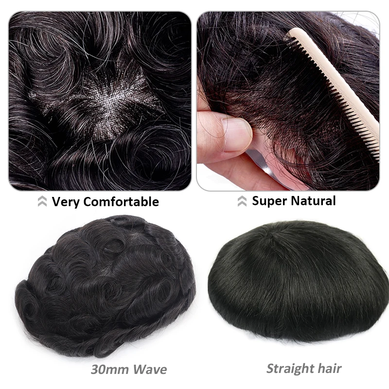 Australia Toupee Human Hair Wigs Swiss Lace PU Men\'s Capillary Prothesis Soft Invisible Human Hair Toppers Man Wigs Natural 130%