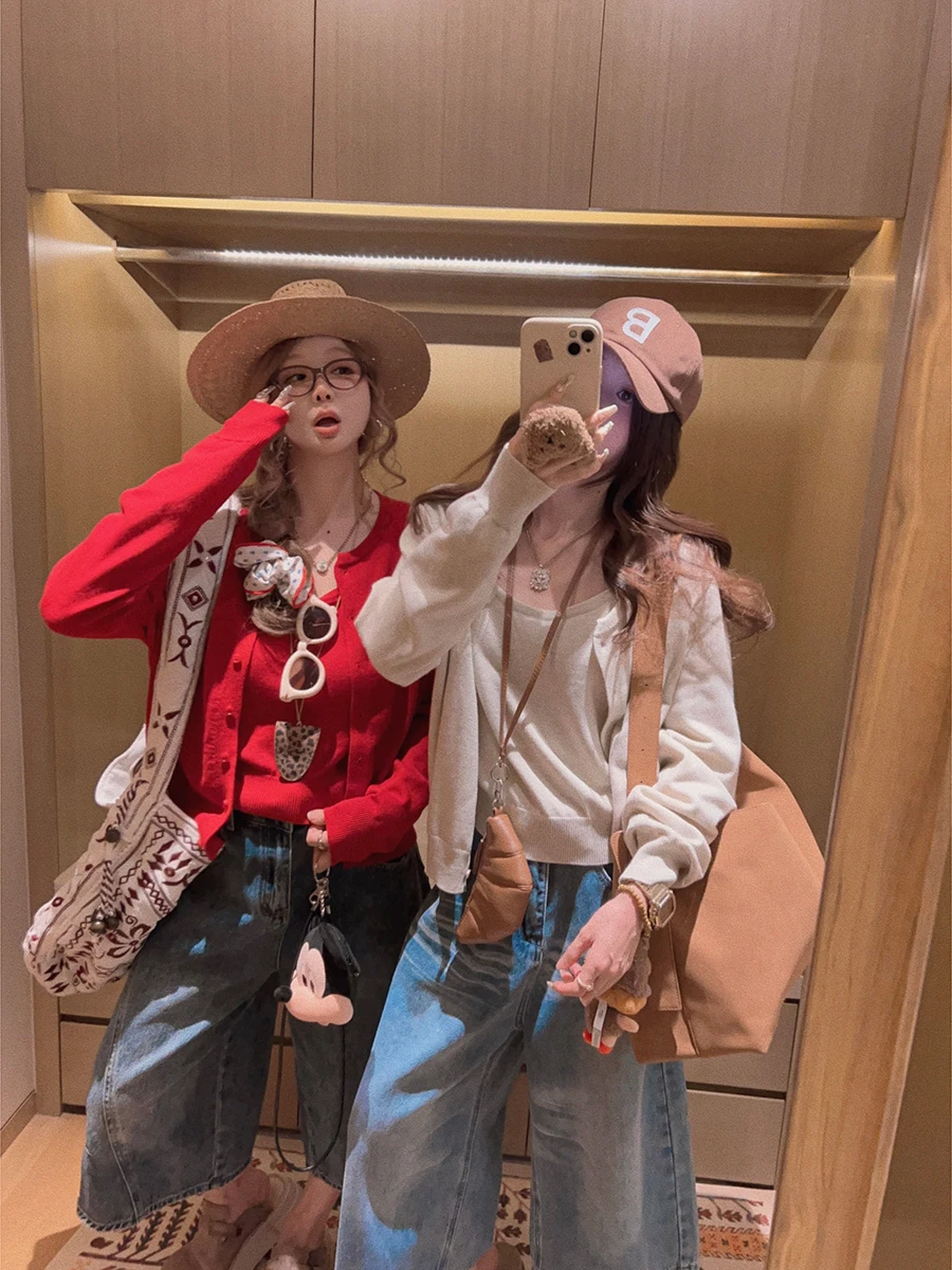 

Вязаный комплект Yukiss: топ на бретелях и кардиган с длинными рукавами, круглый вырез, стандартная длина, повседневный крой, женская мода, осень 2025