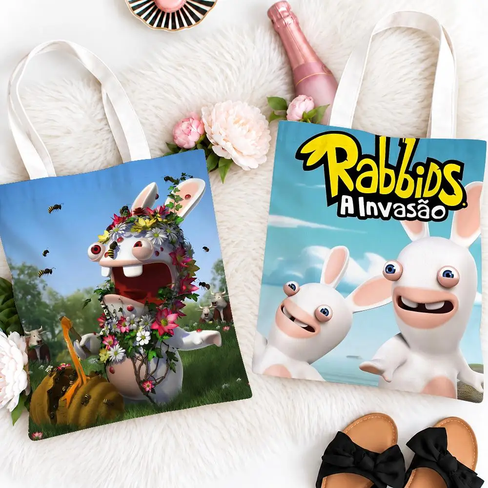 Funny Character R-Raving RabbidsS Storage Bags Eco Canvas Tote Odorless Reusable Double Print Shopping Bag