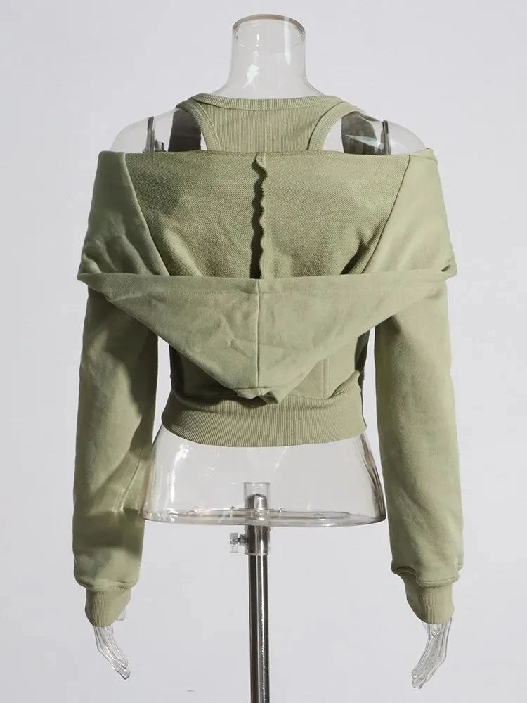 TWOTWINSTYLE felpa Casual con cerniera impiombata solida per le donne felpe con temperamento minimalista a maniche lunghe con cappuccio femminile