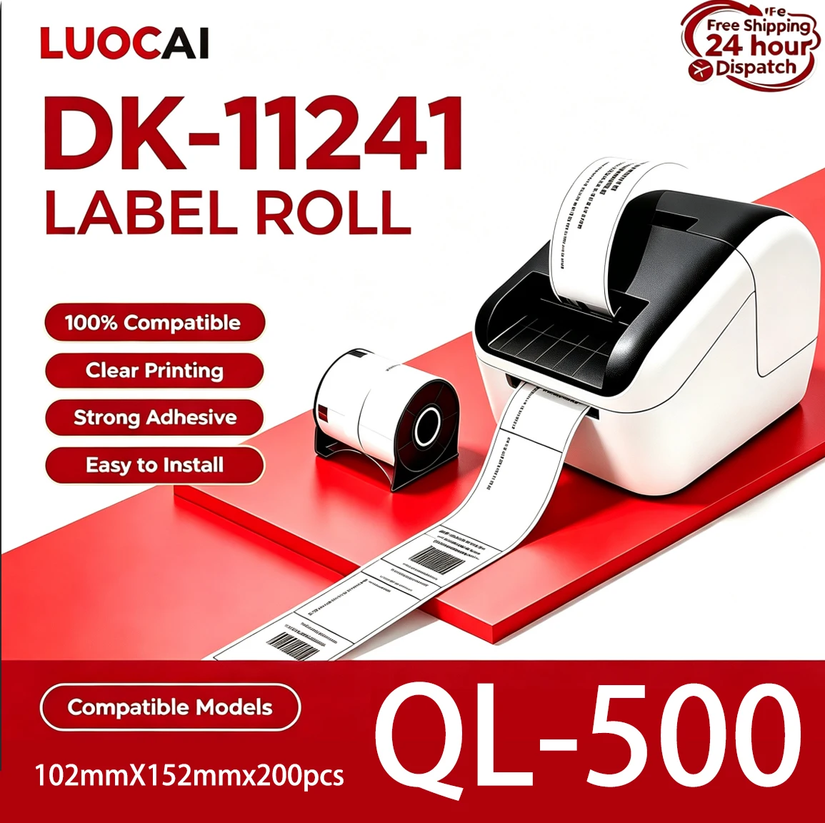 1/3/5 ROLL DK-11241 RL-B-D11241 Thermal Label Compatible For Brother Black On White 102mmX152mmx200pcs QL-500 QL-700 QL-800