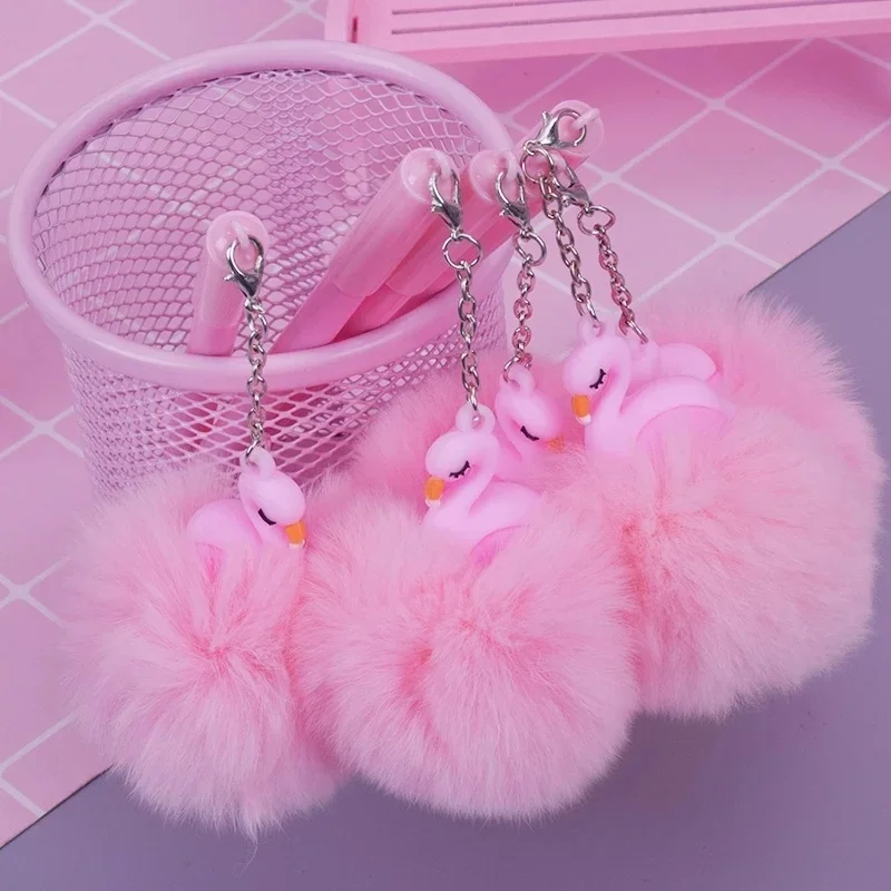 

1 шт., красивая розовая гелевая ручка с фламинго, плюшевые ручки-лебедицы для школы, офиса, письменные принадлежности, подарки для девочек, каваи, нейтральные канцелярские принадлежности