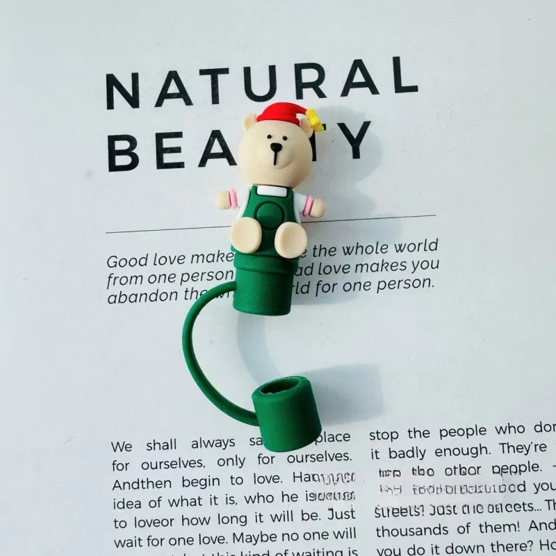 غطاء من القش السيليكون لستاربكس بهلوان كوب ل 7-8 مللي متر مقاومة للحرارة قابلة لإعادة الاستخدام الغبار واقية قبعات القش التوصيل عيد الميلاد الديكور