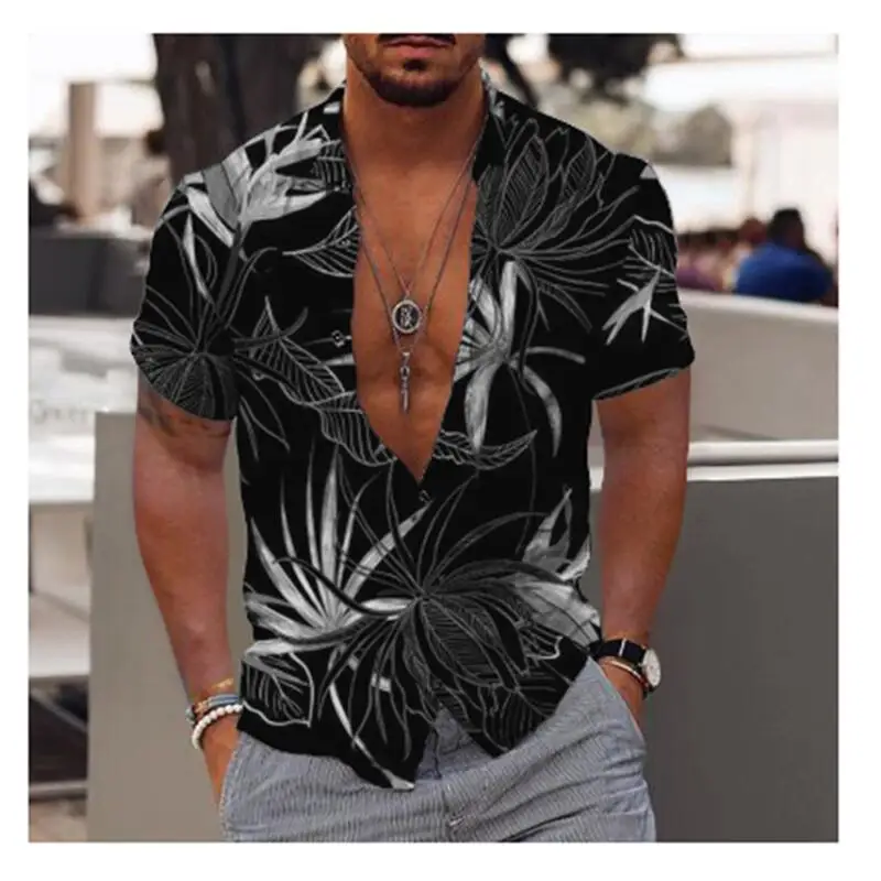 Hawaiian Shirt For Mens 2023 3D Print Short Sleeve Blouse Beach Holiday Top Tee Summer Oversized Men\'s Clothing Camisa Masculina