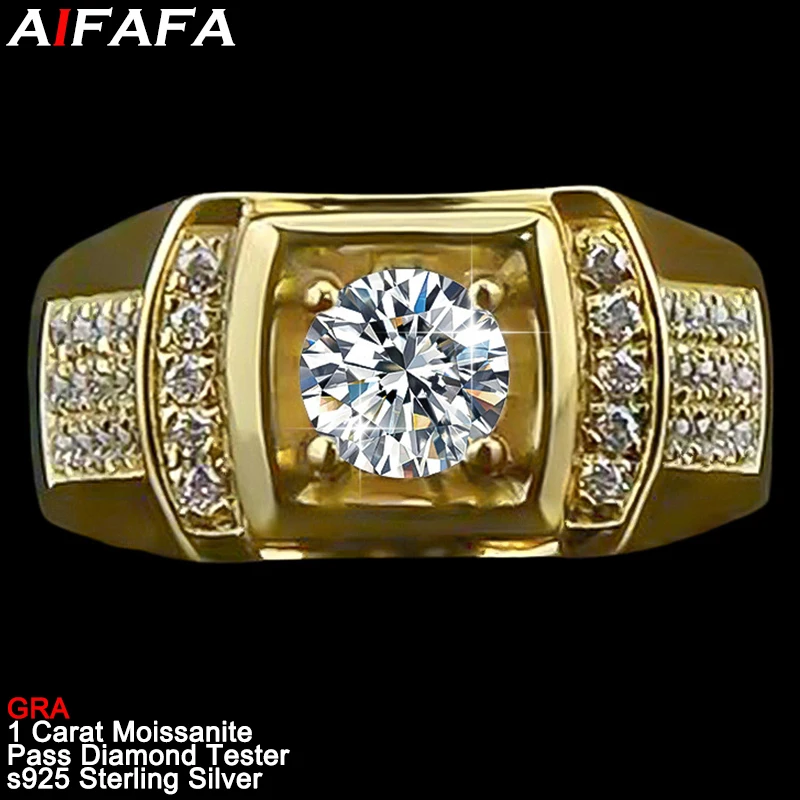 1 Carat D Color VVS1 Moissanite Gold Rings for Men s925 Silver Lab Diamond Moissanita Luxury Man Ring Fine Jewellery