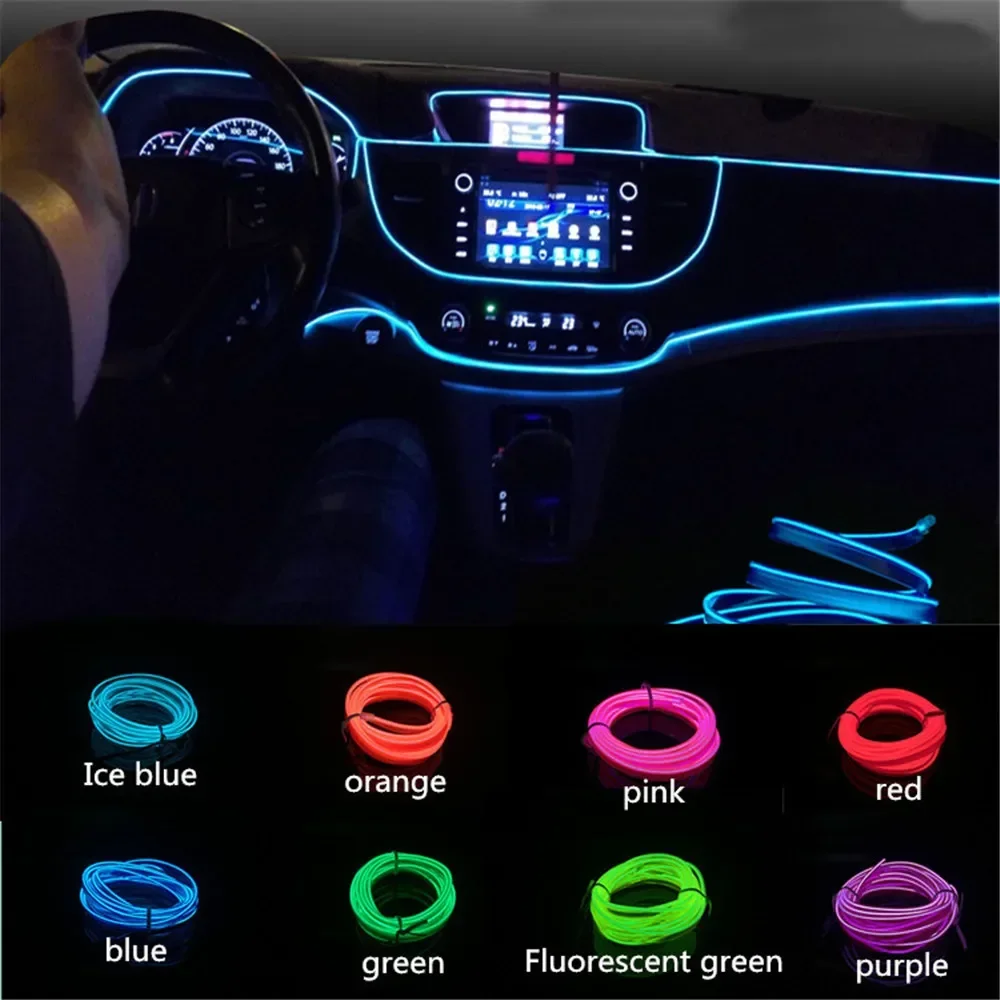 1M/3M/5M car interior lighting LED light with decorative steel wire rope pipeline flexible neon light with USB drive