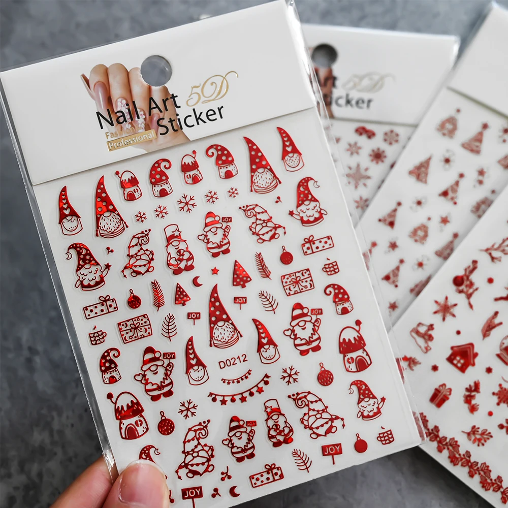 1pcs 3D Christmas Nail Stickers Gold/Red Elk Snowflake Bell Nail Decals Self-Adhesive Winter Xmas Stickers For Nail Decoration