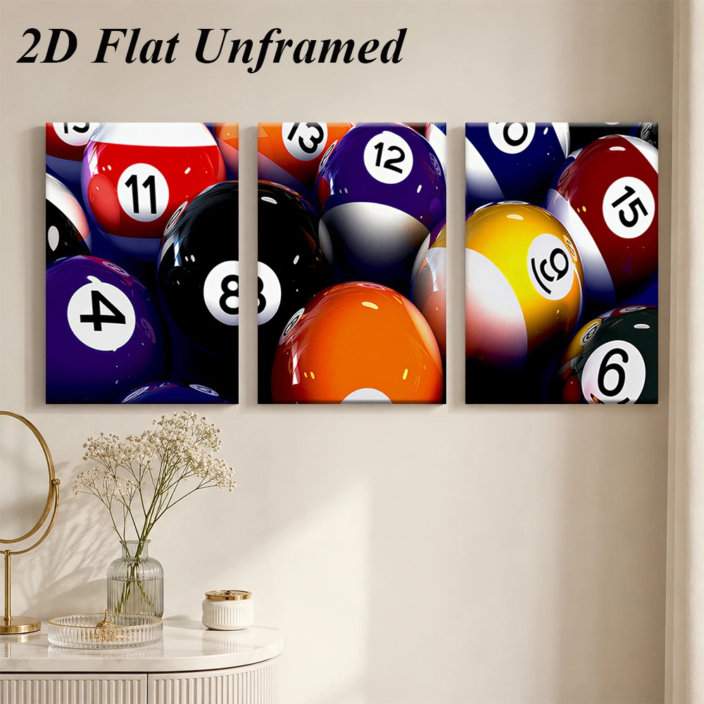 1 set of billiards themed triptych frameless decorative painting billiards room background wall decorative painting 2D plan