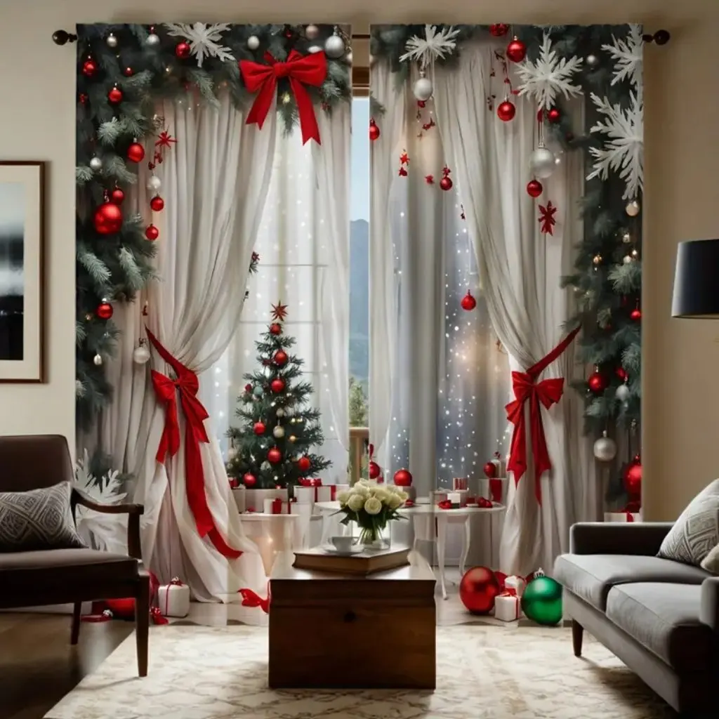 2pcs Christmas Print Curtains Soft Microfiber Rod Pocket Design for Easy Hanging Perfect Curtain for Living Room & Bedroom Decor