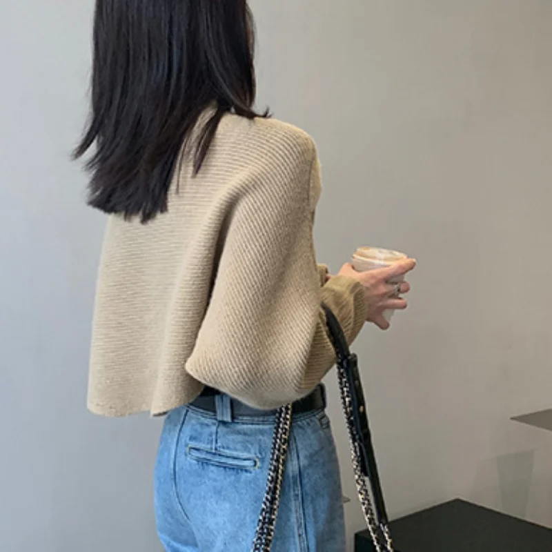 Short Pullovers Sweaters Autumn Winter 2023 Streetwear Knitted Sweater Women\'s Long Sleeve Cross Irregular Solid Y2K Tops 22933