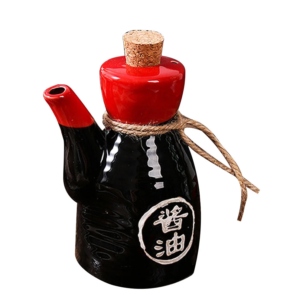 Ketchup Ceramic Soy Sauce Bottle Japanese Style Oil Pot Castor Condiment Spice Kitchen Black Seasoning with Cork Travel