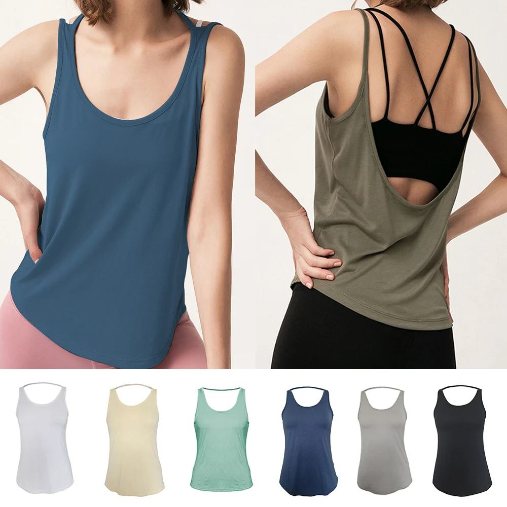 Ladies Fashion New Simple All-Match Casual Vest Summer Solid Color Sports Camisole Women Sexy Backless Sleeveless Loose Tank Top