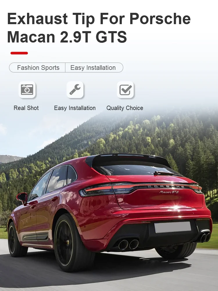 SYPES Car Exhaust Tips For Porsche Macan GTS 2.9t High Performance 304 Stainless Steel Quad Muffler Tip Silver/Black 80-101 MM