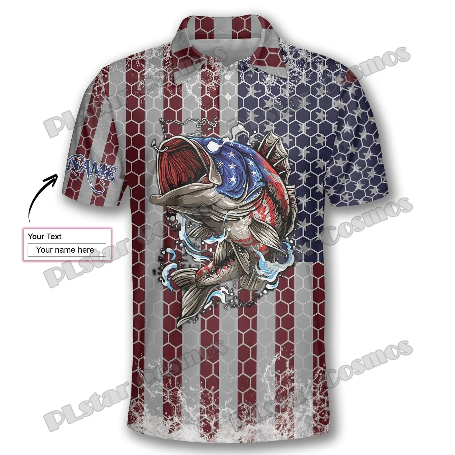 PLstar Cosmos Fishing Skull Crossed American Flag Pattern 3D Printed Men's Polo Shirts Fashion Casual short sleeve shirt PLP19