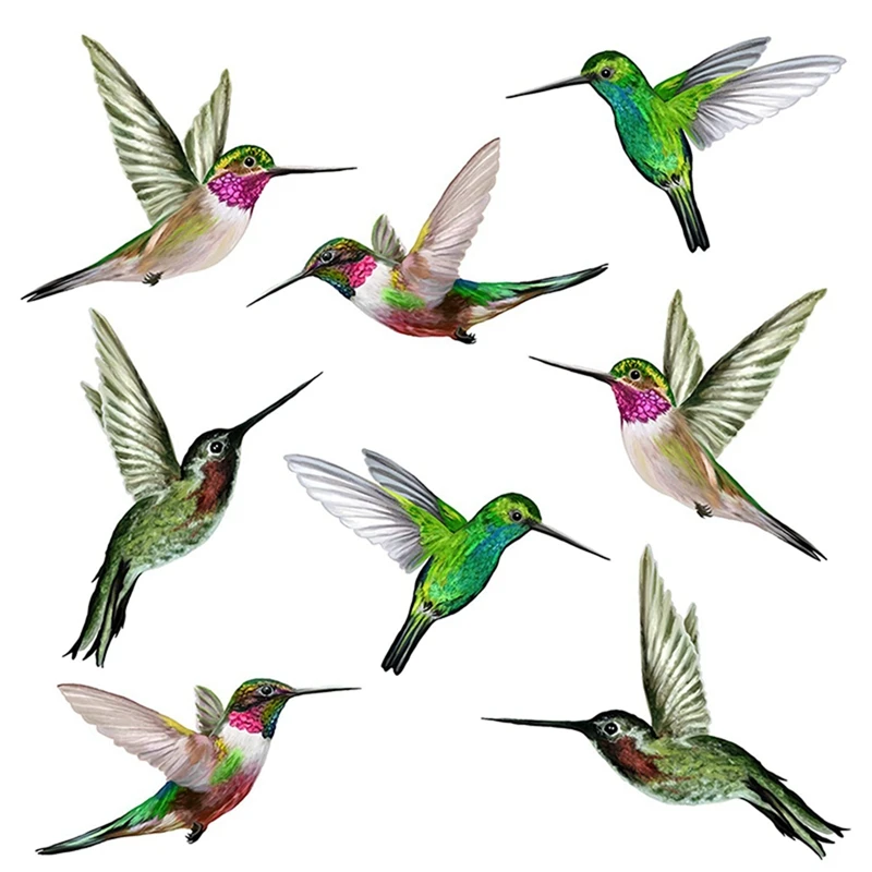 2X 8 Large Beautiful Humming Bird Static Cling Window Stickers Hummingbird Anti Collision Bird Strike Window Stickers