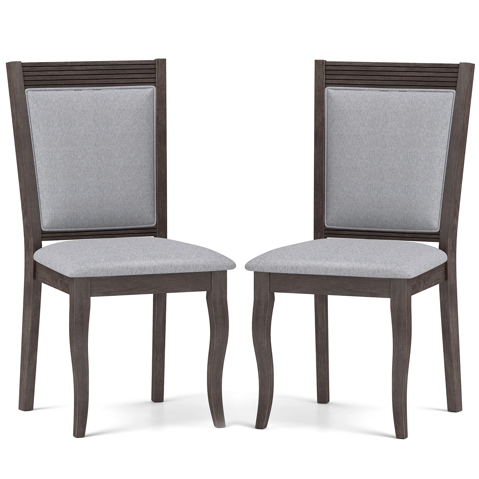

Wood Dining Chairs Set of 2 w/ Rubber Wood Frame Padded Seat High Backrest