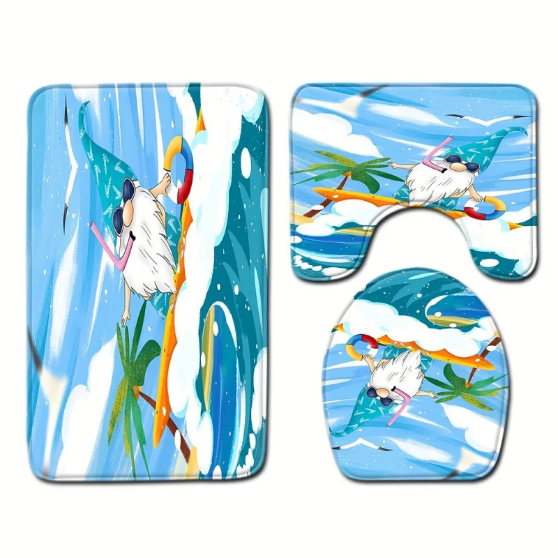 1/3pcs Seagull Wave Gnome Doll Floor Seat Toilet Carpet Absorbent Door Mat Bathroom Three-piece Set Non-