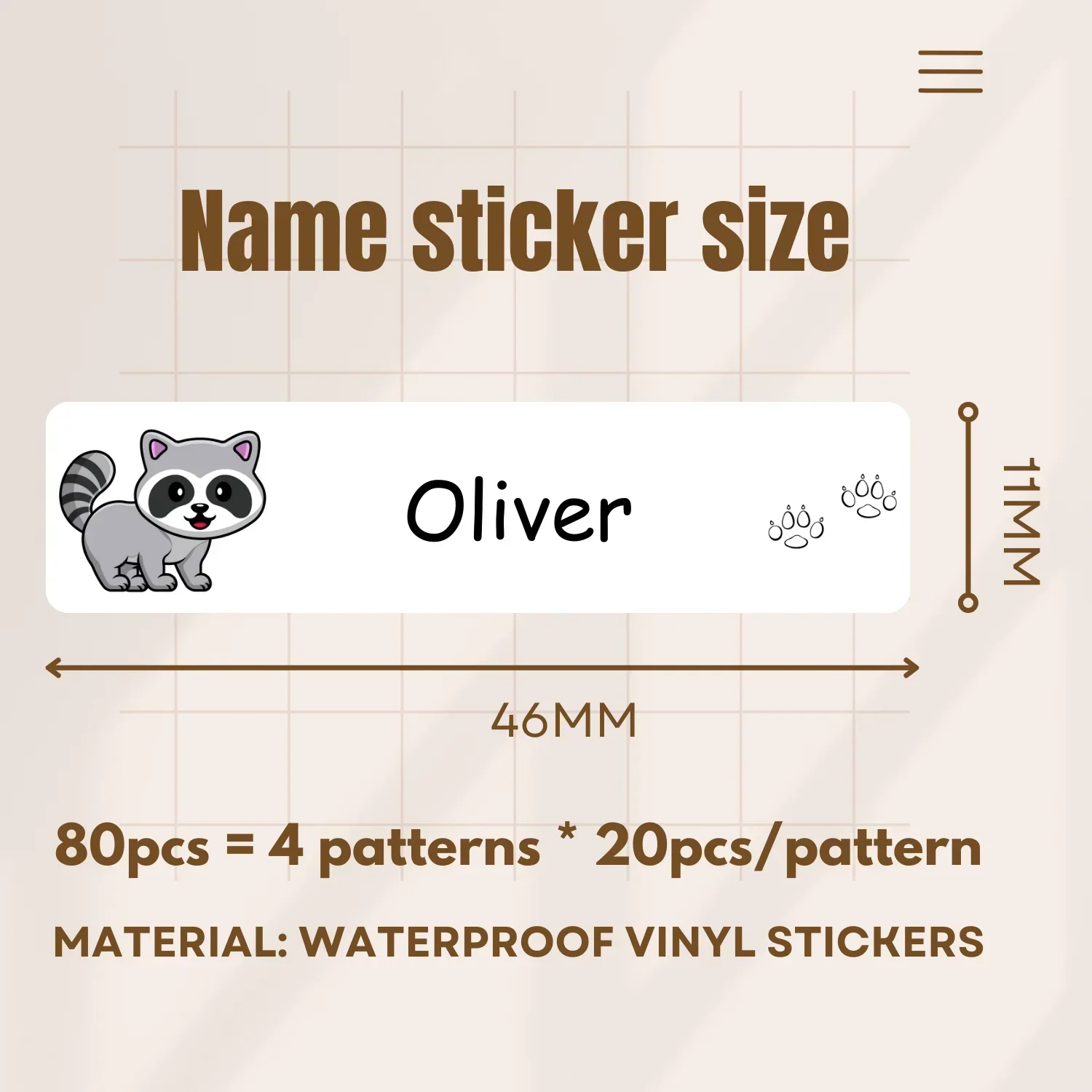 Personalized Waterproof Name Labels for kids Animal Series Custom Name Stickers for Wattle Bottles, Backpacks, School Supplies