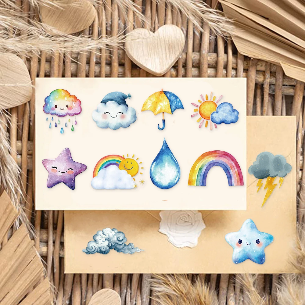 50PCS Creative Watercolor Weather Fun Transparent PET Sticker Set DIY Booklet Decoration Notebook Tablet Toy Stickers