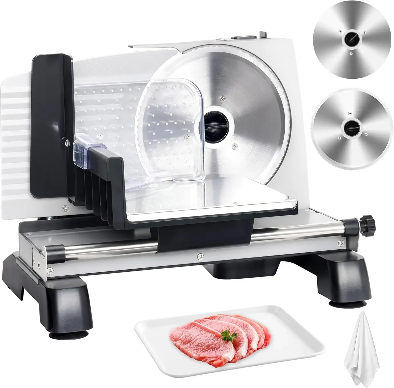 200W Electric Meat Slicer, 2 Removable 7.5" Stainless Steel Blades, 0-18mm Adjustable Thickness Meat Slicer for Home