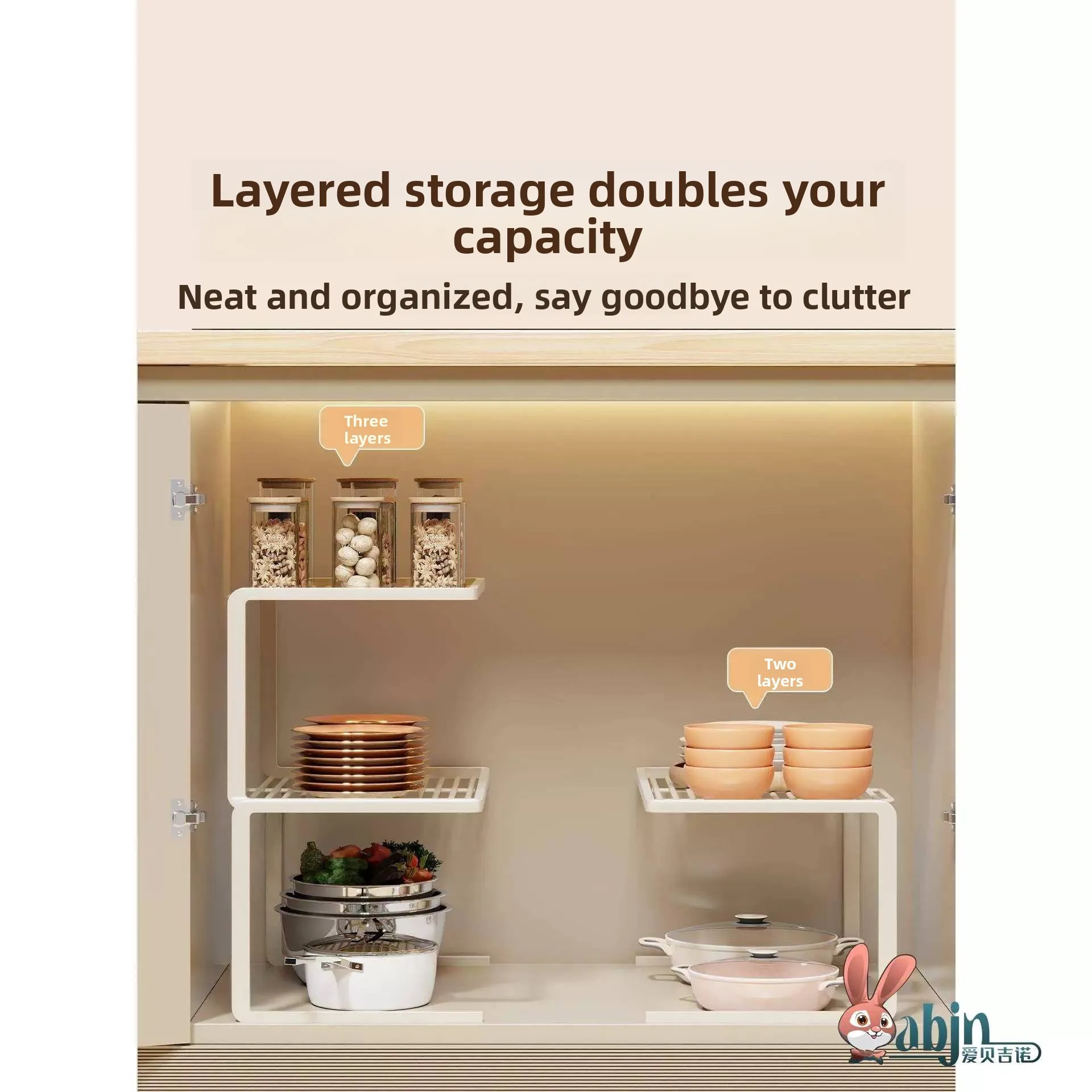 Kitchen Multi-layer Storage Rack Potware Organizer Sink Basin Countertop Undermount Stainless Steel Metal Cabinet Partition