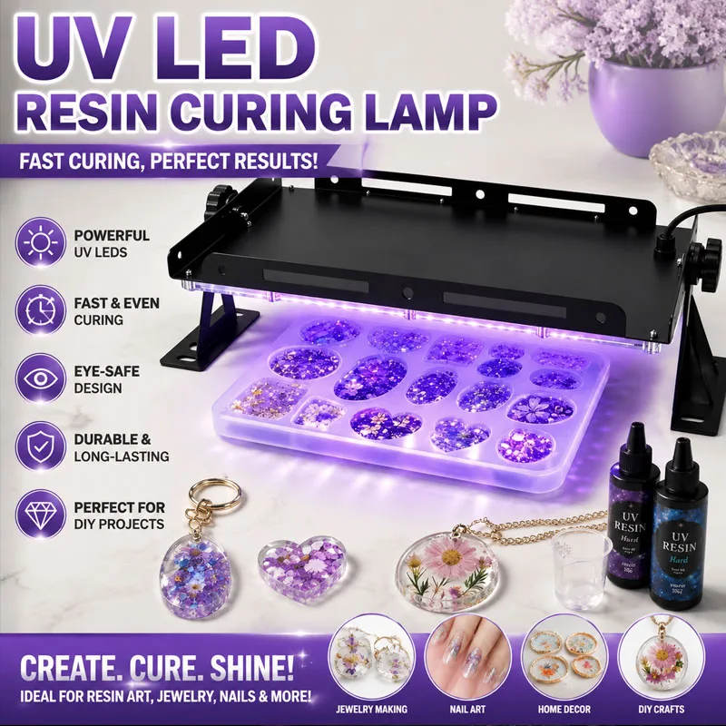 High Power LED UV Curing Lamp for DIY Resin Epoxy, Nail Art Gel, Adhesive Glue, and Jewelry Making - Fast Curing Tool.