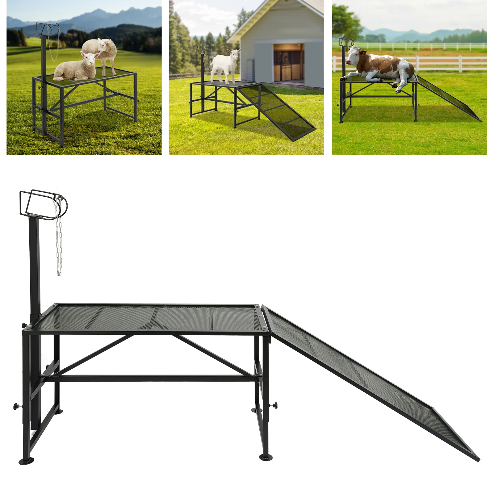 

500 Lbs Loadding Milking Stand Black Floor Standing Adjustable Milking Stand Metal Trimming Stand with Round Corners