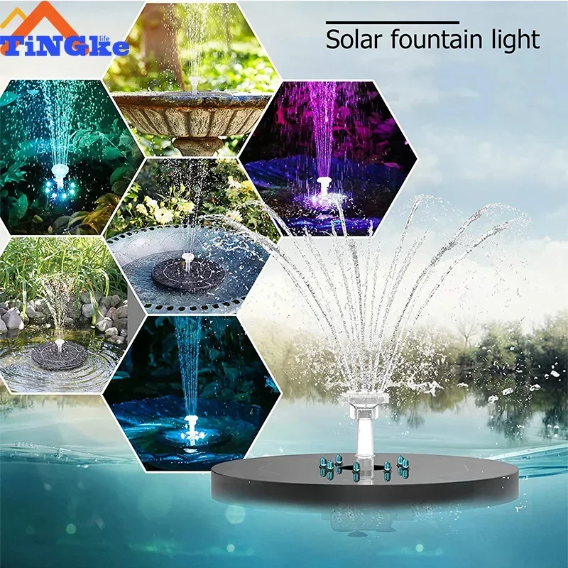 Solar Fountain Pump Energy-saving Plants Watering Kit Colorful Solar Fountain Solar Panel Bird Bath Fountain Outdoor Garden Pool