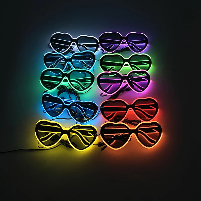 LED LIGHT Heart Sunglasses Birthday NightClub Neon Music Toys Party Y2k Supplies Glowing Cute Heart Bezel Glasses Toys Funny Toy