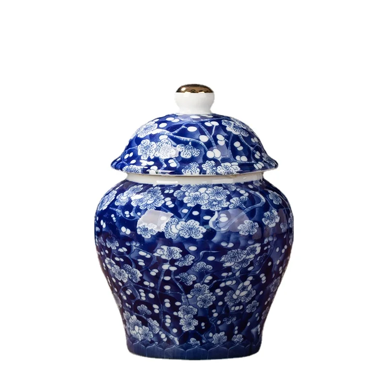 Blue and White Porcelain Tea Jar Moisture-proof Seal Portable Storage Box Household Flower Bird Painted Ceramic Decorative Jar