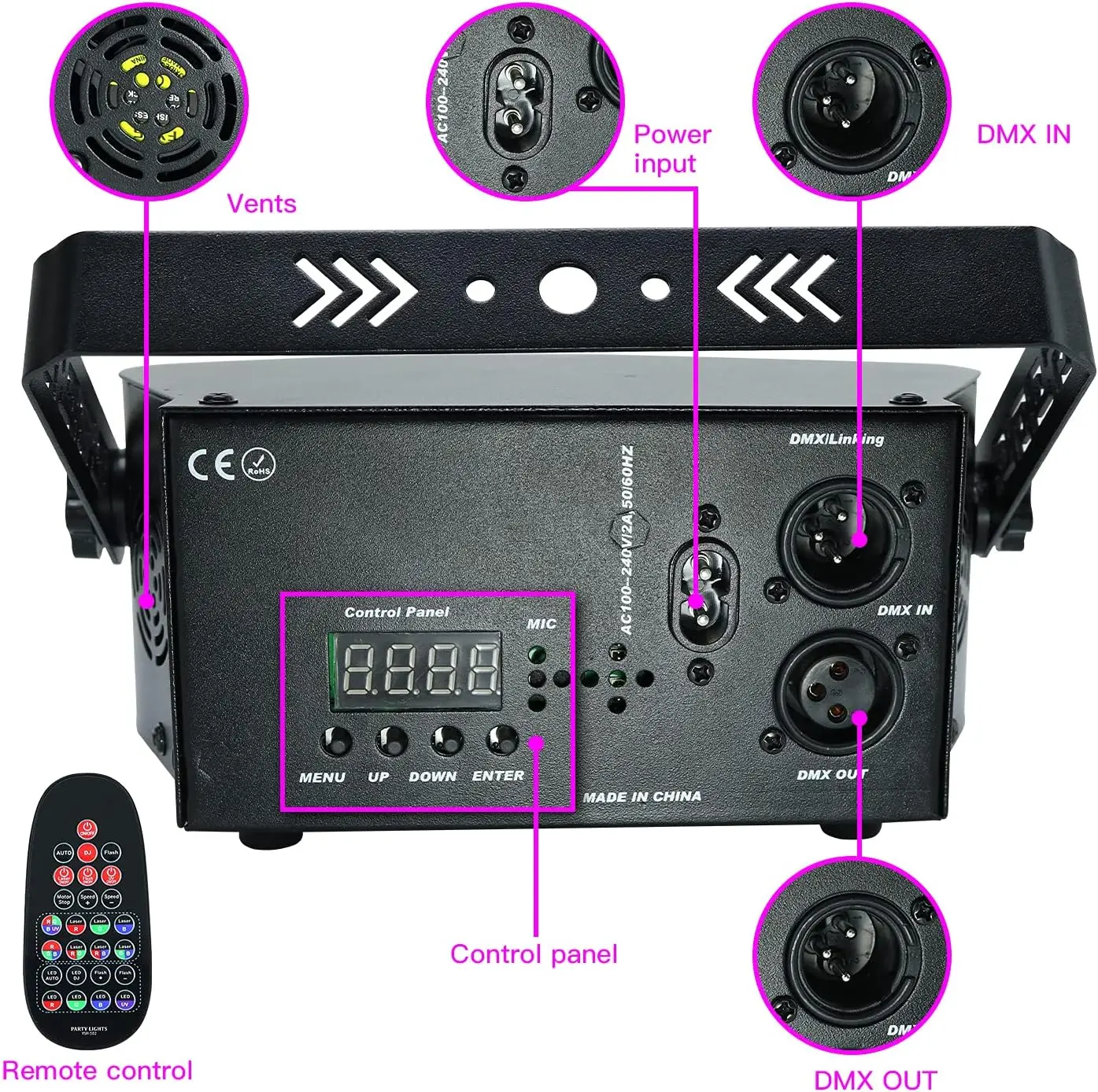 WZSTAR Proyector de haz de DJ de 15 ojos de alto brillo, discoteca UV, luces LED RGB para escenario, decoración navideña activada por sonido para barra de Navidad
