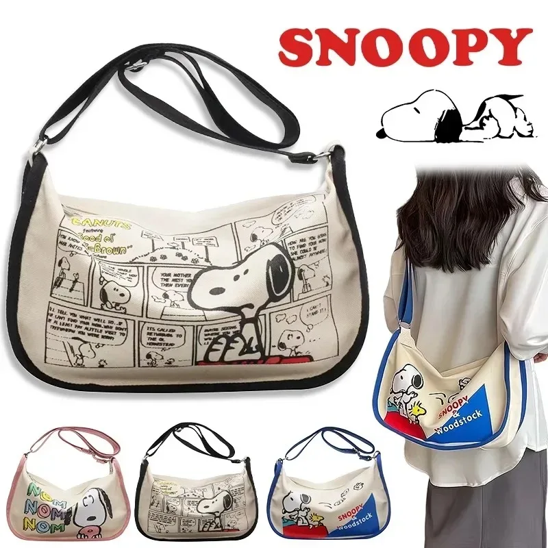 MINISO Peanut Snoopy Canvas Bag borsa di grande capacità borsa a tracolla con cerniera borsa a tracolla regolabile da donna