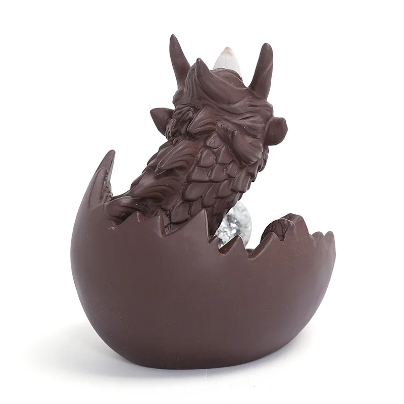 Ceramic Handiwork Dragon With Ice Crack Ball Home Office Decorate Backflow Incense Purple clay Censer