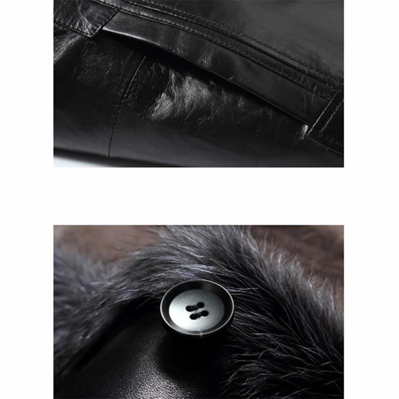 Winter Men Mid-Length Genuine Leather Coat Fur Collar Gentleman Business Warm Jacket Male Thicken Handsome Locomotive Coat