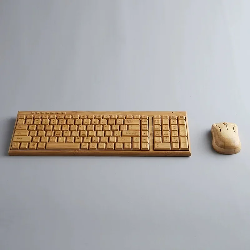 ECHOME Bamboo Wireless Keyboard Mouse Set Custom 2.4G Plug and Play Computer Mechanical Keyboard Accessorie for Office Laptop