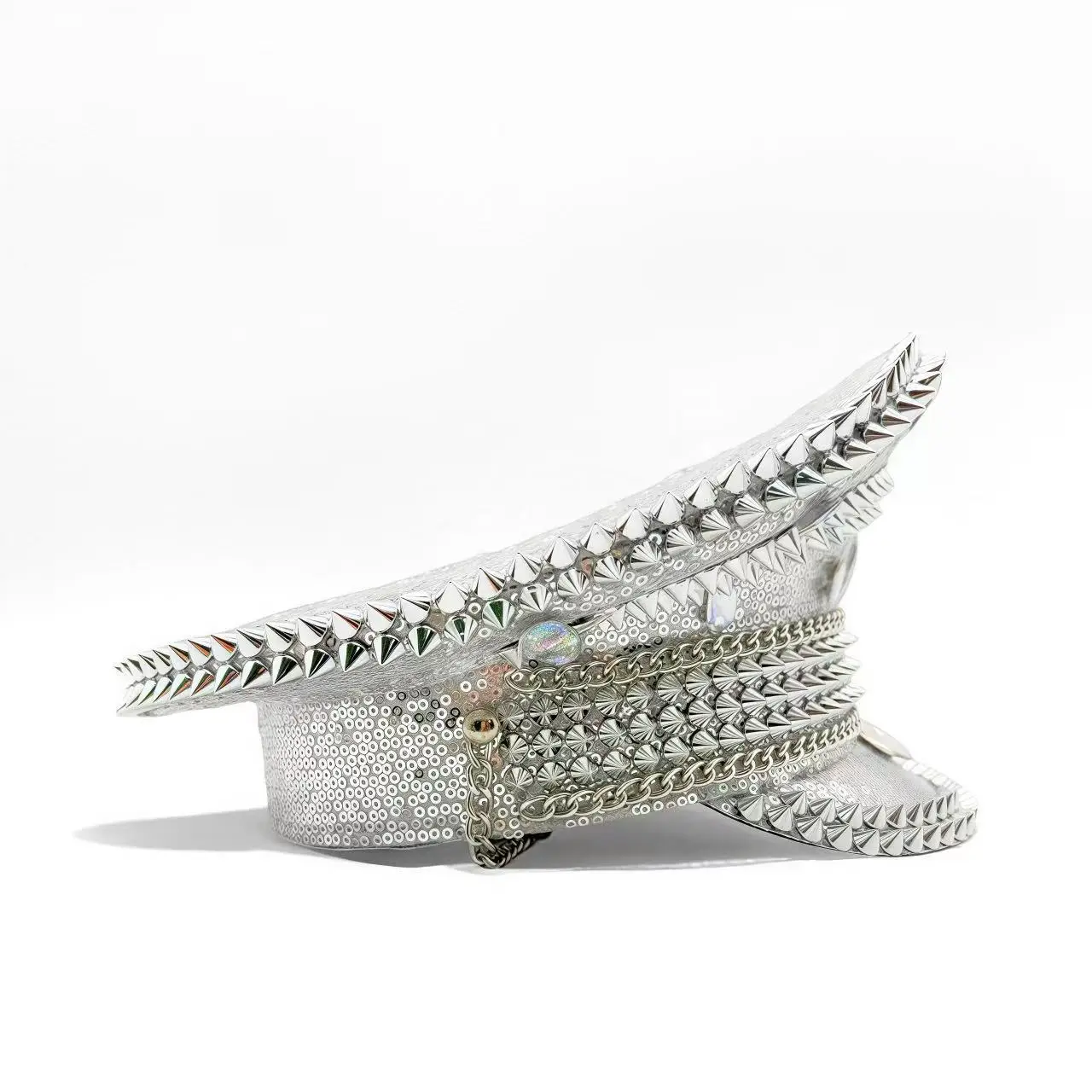 HongLuan zilveren Halloween kostuum hoed volwassene, kapitein hoeden strass voor Burning Man Festival vrouw, cosplay vrouwelijke accessoires