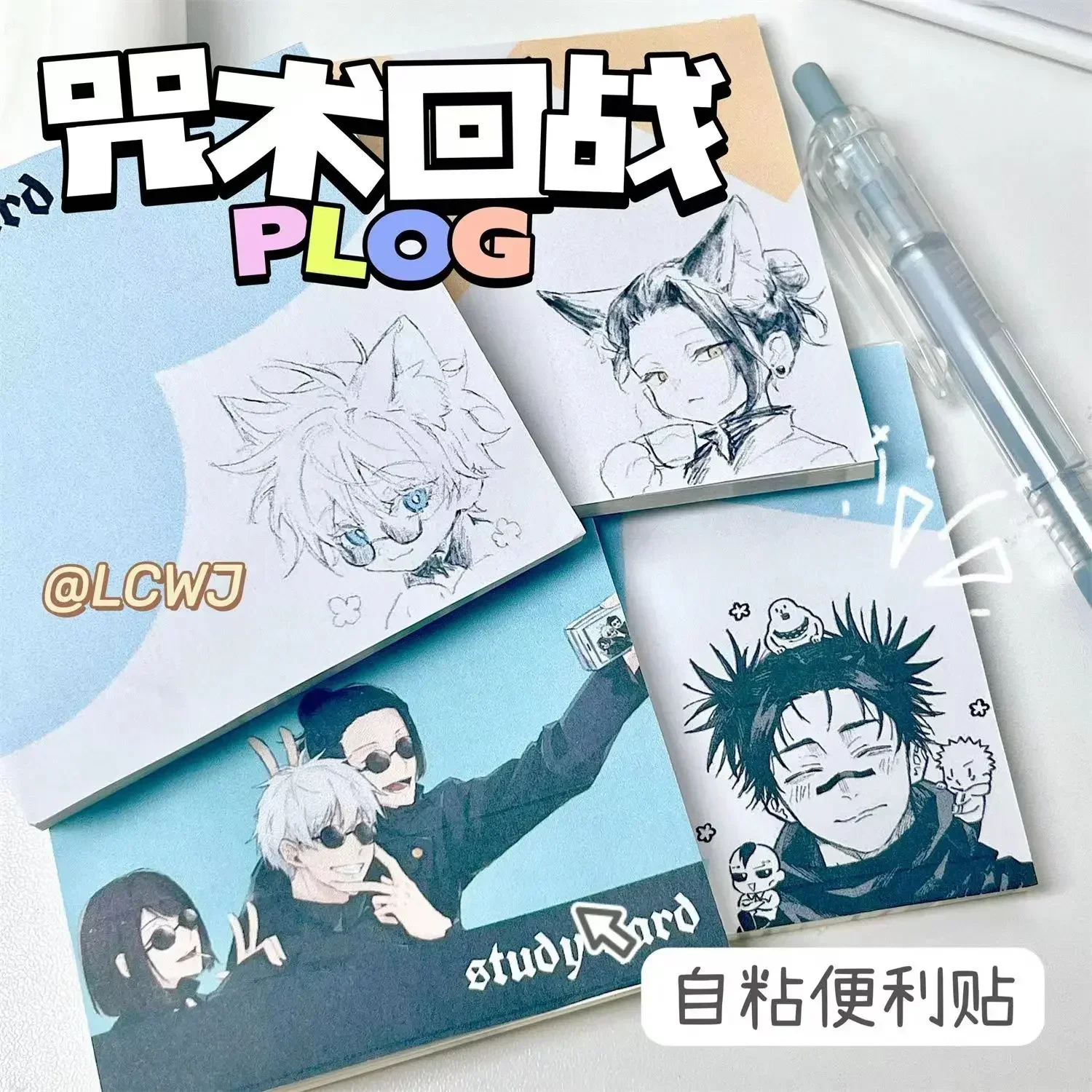 80sheets Anime Character Sticky Notes Colorful Hand-painted Portable Sticky Note Paper