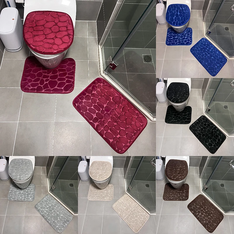 1 Set Of Solid Color Simple Bathroom Water-absorbing And Non-slip Floor Mat Stone Pattern Comfortable And Soft Quick-dry