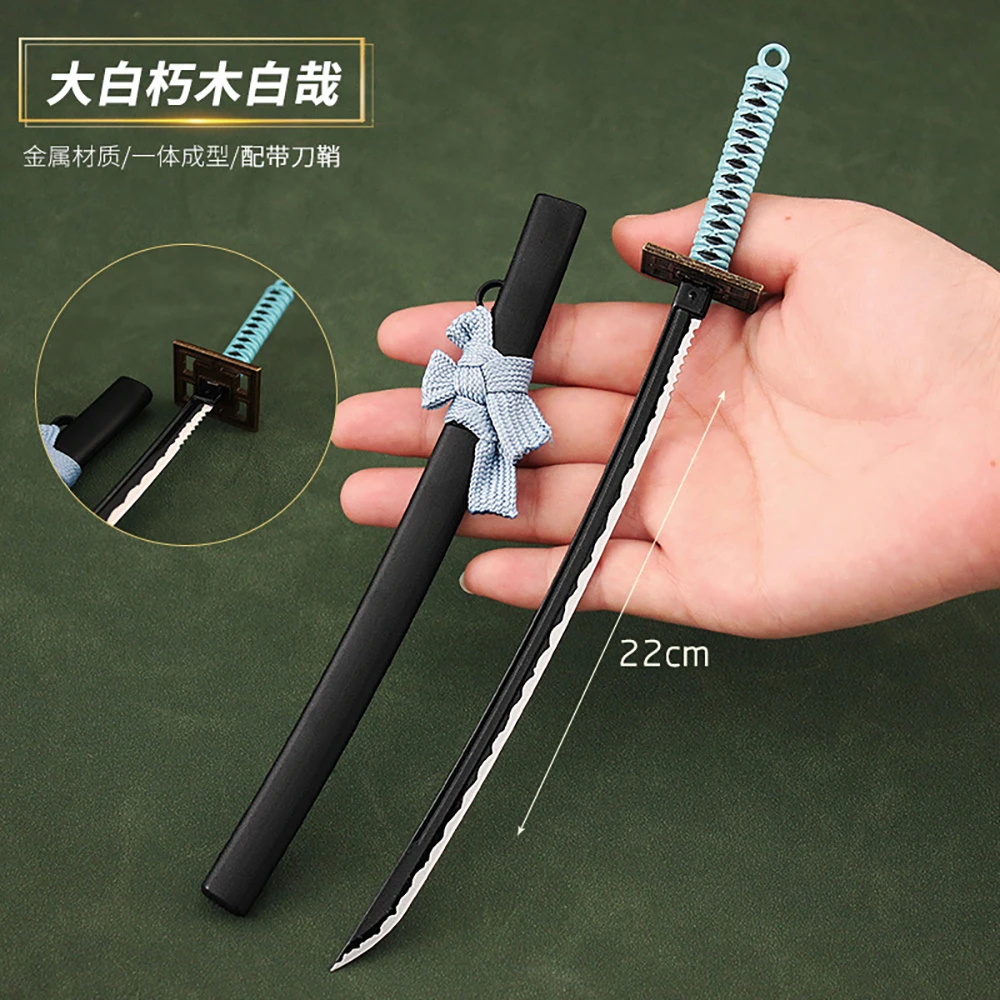 BLEACH Anime Zwaard met Lint Strik 22 cm Kuchiki Byakuya Zesdelige Set Spade Vere Wapen Katana Zwaard Model sleutelhanger Geschenken