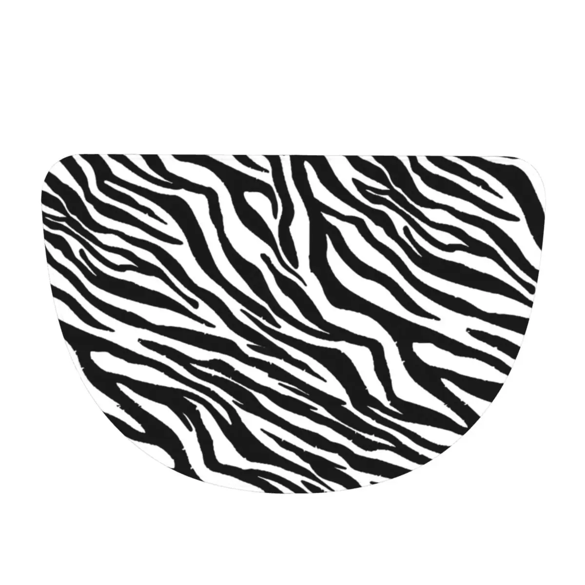 Zebra Pattern Retro Soft Flannel Half Round Doormat Non Slip Bathroom Mat Absorbent Floor Carpet for Laundry Room Bathroom